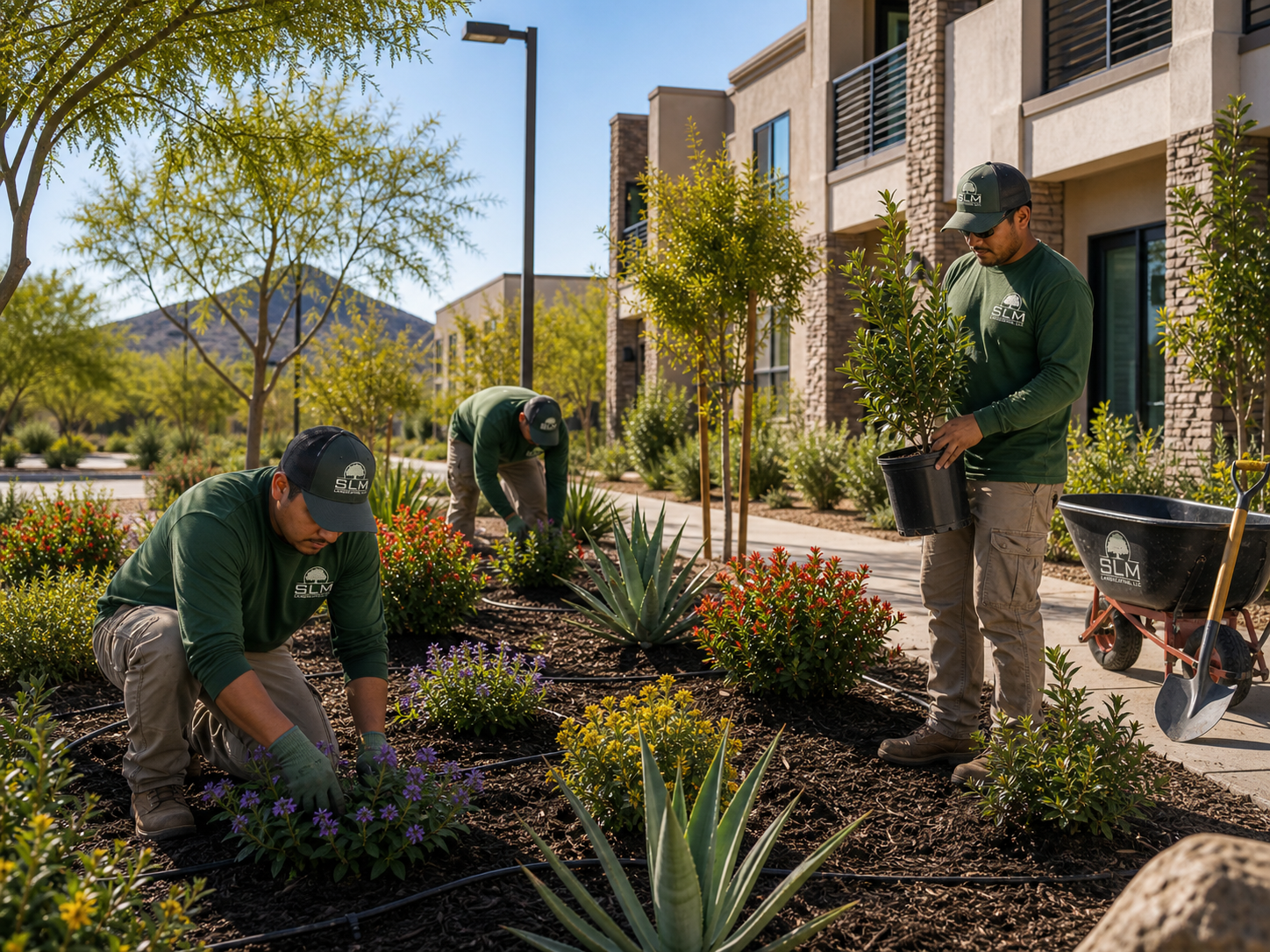 Landscape enhancement project on a Phoenix commercial property